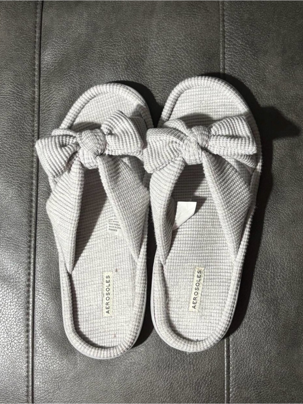 AEROSOLES Light Gray Knotted Bow Slide Mules